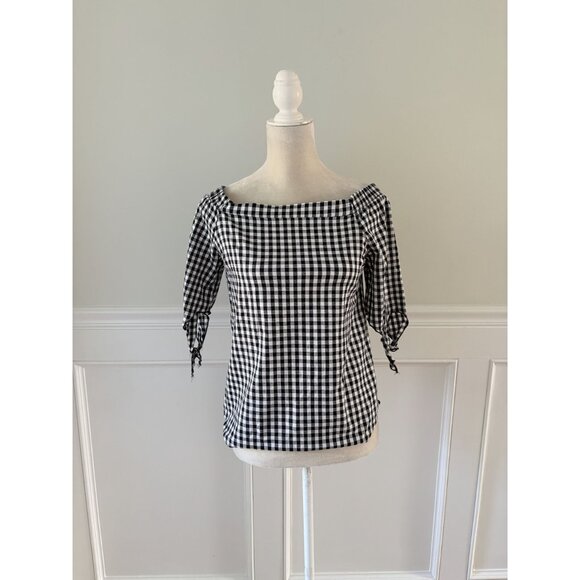 Ripe Black & White Gingham Tie-Sleeve Cotton Blouse Size S - Picture 2 of 6